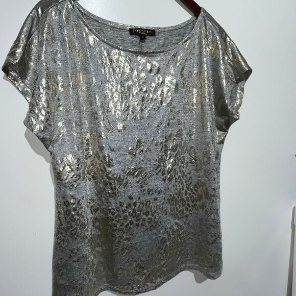 Park & Main Women's Silver Gold Metallic Crew Neck Pullover Blouse Size 1X - Picture 2 of 7